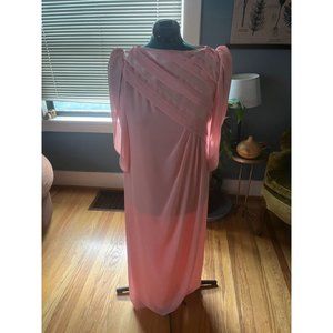 Vintage Pink Silky Dress with Split Sleeves, Princess Shoulder, Beautiful Drapin